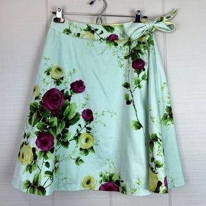 Odille A-line Yellow Purple Rose Floral Light Blue Knee Length Skirt Side Tie 2